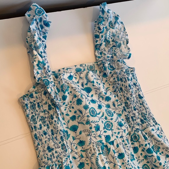 Draper James Women’s Large White Blue Floral Ruffle Sleeveless Dress Sundress - Picture 5 of 8